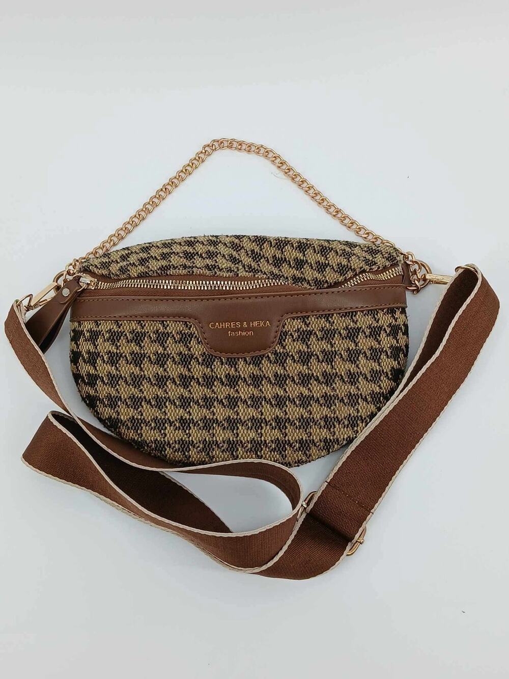 Woven houndstooth crossbody bag, Cahres & Heka
